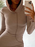 Momentlover Split-Joint Solid Color Skinny Plus Size Hooded Maxi Dresses