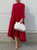 Momentlover Casual Long Sleeves High-Low Solid Color Maxi Dresses