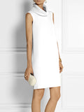 Momentlover Loose Sleeveless Solid Color High-Neck Mini Dresses
