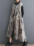 Momentlover Wash Painting Split-Joint Printed Buttoned Loose Long Sleeves Lapel Shirt Dress Midi Dresses