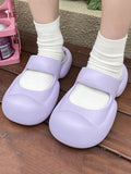 Momentlover Solid Color Round-Toe Hollow Slider Sandals