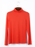 Momentlover Simple Long Sleeves Skinny Solid Color High-Neck T-Shirts