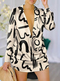 Momentlover Printed Figure Plus Size Loose Lapel Shirt Dress Mini Dresses