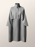 Momentlover Batwing Sleeves High-Low Split-Joint High-Neck Cape Woolen Coat