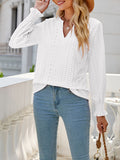 Momentlover Solid Color Hollow Elasticity Ruffle Sleeves Loose V-neck T-Shirts Tops