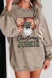 Momentlover CHRISTMAS JUNKIE Ribbed Round Neck Sweatshirt