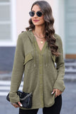 Momentlover Waffle-Knit Button Up Drawstring Hoodie
