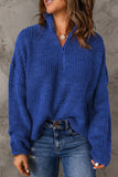 Momentlover Half Zip Rib-Knit Dropped Shoulder Sweater