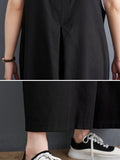Momentlover Solid Color Buttoned Wide Leg Ninth Pants Spaghetti-Neck Overalls