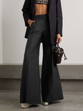 momentlover Wide Leg Solid Color Flared Trousers Pants