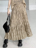 Momentlover Solid Color Pleated Elasticity Loose A-Line Skirts