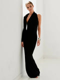 momentlover Stylish Skinny Asymmetric Hollow Backless One-Shoulder Maxi Dress