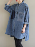 Momentlover Split-Joint Pockets Buttoned Asymmetric Loose Long Sleeves Lapel Blouses&Shirts Tops