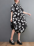 Momentlover Polka-Dot Short Sleeves Loose Lapel Midi Dresses