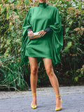 Momentlover Going Out Loose Batwing Sleeves Buttoned Solid Color Mini Dresses