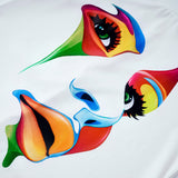 momentlover Original Casual High-Neck Cap Sleeves Face Printed T-Shirt Top