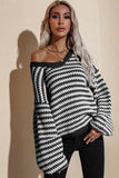 Momentlover Striped Dropped Shoulder Sweater