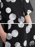 Momentlover Polka-Dot Short Sleeves Loose Lapel Midi Dresses