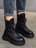 Momentlover Vintage Cow Leather Mid Heels Height Boots