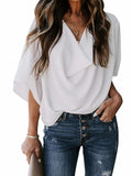 momentlover Original Irregular Casual Solid Color Pleated T-Shirt Top