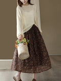 Momentlover Solid Color See-Through Loose Long Sleeves Round-Neck Sweater Tops