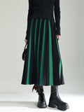 Momentlover Original Creation Loose A-Line Contrast Color Striped Skirts Bottoms