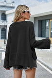 Momentlover High-Low Slit Round Neck Long Sleeve Sweater