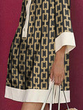 Momentlover Long Sleeves Loose Printed Split-Joint Lapel Mini Dresses Shirt Dress