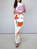 Momentlover Split-Back Flower Print Sleeveless High Waisted Mock Neck Maxi Dresses