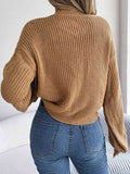 Momentlover Cable-Knit Round Neck Drop Shoulder Sweater