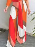 momentlover Loose Contrast Color Printed V-Neck Jumpsuits