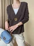 Momentlover Buttoned Asymmetric Loose Long Sleeves V-neck Sweater Tops