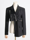 Momentlover Zipper Split-Joint Solid Color Asymmetric Loose Long Sleeves Notched Collar Outerwear Blazer