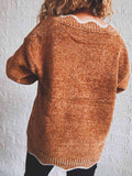 Momentlover Notched Dropped Shoulder Long Sleeve Sweater