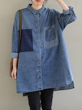 Momentlover Split-Joint Pockets Buttoned Asymmetric Loose Long Sleeves Lapel Blouses&Shirts Tops