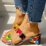 themeisles - Colour Casual Patchwork Round Out Door Wedges Shoes