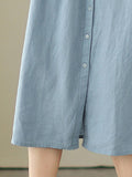 Momentlover Solid Color Pleated Buttoned Sleeveless A-Line Round-Neck Midi Dresses