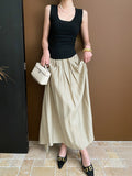 Momentlover Solid Color Pleated A-Line Skirts Bottoms