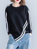Momentlover Striped Loose Long Sleeves Round-neck Hoodies&Sweatshirt