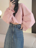 Momentlover Solid Color Elasticity Loose Batwing Sleeves Round-Neck Blouses&Shirts Tops