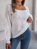 Momentlover Openwork Buttoned Square Neck Sweater