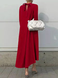 Momentlover Casual Long Sleeves High-Low Solid Color Maxi Dresses