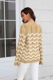 Momentlover Wave Pattern Round Neck Long Sleeve Sweater