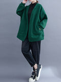 Momentlover Solid Color Pockets Loose Long Sleeves Collarless Outerwear