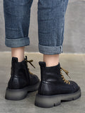 Momentlover Cow Leather Lace-Up Zipper Martin Booties