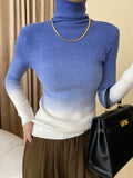 Momentlover Gradient Skinny Long Sleeves High-Neck Sweater Tops Pullovers