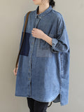Momentlover Split-Joint Pockets Buttoned Asymmetric Loose Long Sleeves Lapel Blouses&Shirts Tops