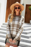 Momentlover Plaid Dropped Shoulder Sweater