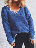 Momentlover Notched Dropped Shoulder Long Sleeve Sweater