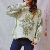 Momentlover Snowflake Pattern Long Sleeve Sweater